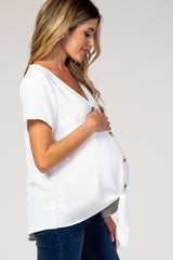 Ivory Button Tie Front Maternity Top