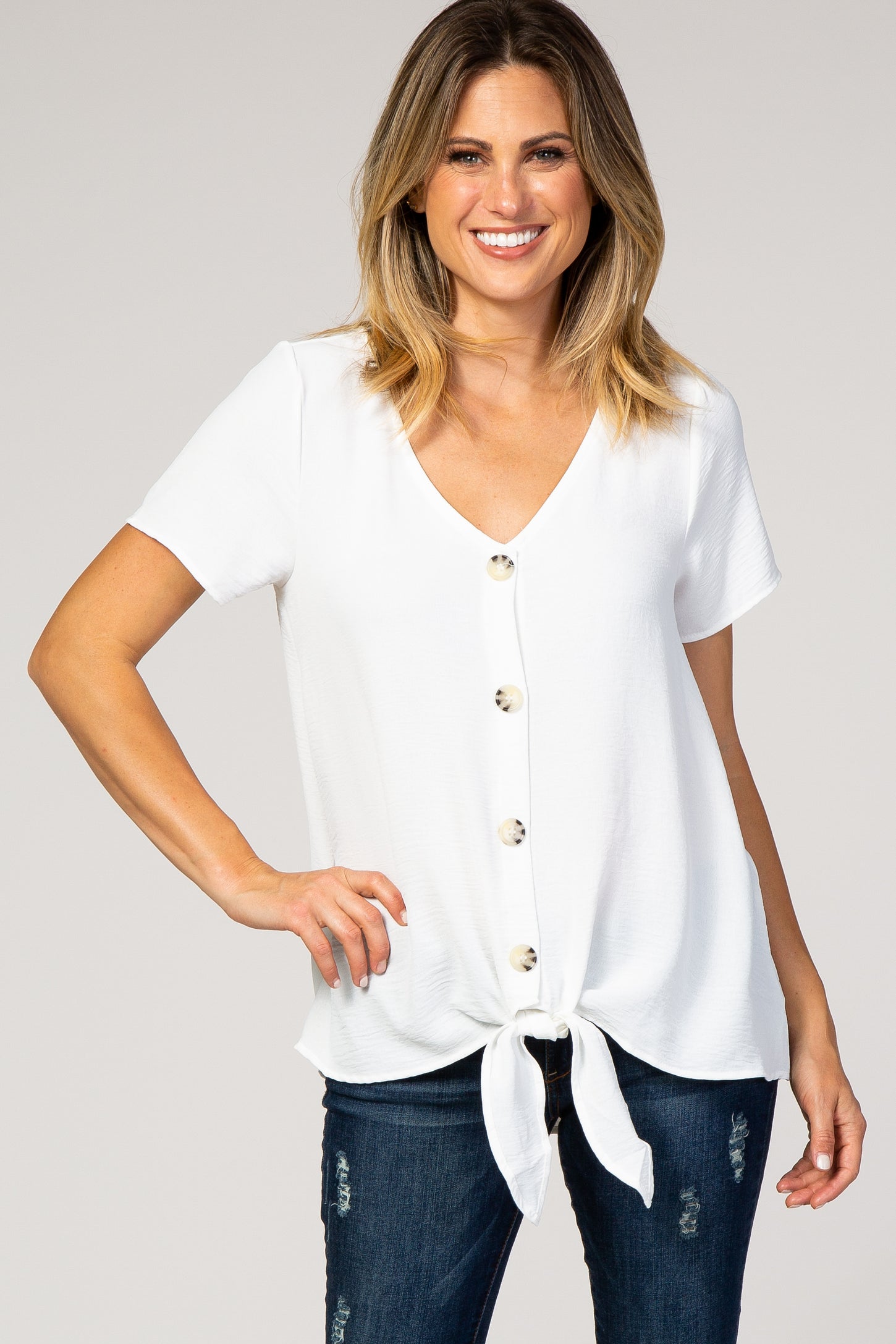 Ivory Button Tie Front Maternity Top