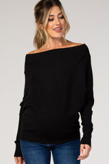 Black Dolman Sleeve Wide Neck Maternity Sweater
