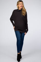 Charcoal Funnel Neck Dolman Sleeve Maternity Sweater