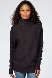 Charcoal Funnel Neck Dolman Sleeve Sweater