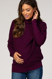 Purple Funnel Neck Dolman Sleeve Maternity Sweater