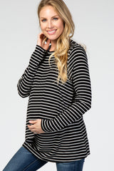 PinkBlush Black Striped Layered Front Long Sleeve Maternity/Nursing Top