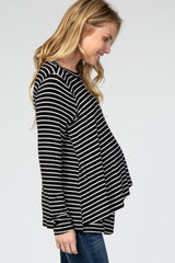 PinkBlush Black Striped Layered Front Long Sleeve Maternity/Nursing Top