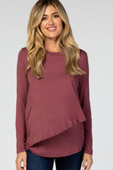 PinkBlush Mauve Solid Layered Front Long Sleeve Maternity/Nursing Top