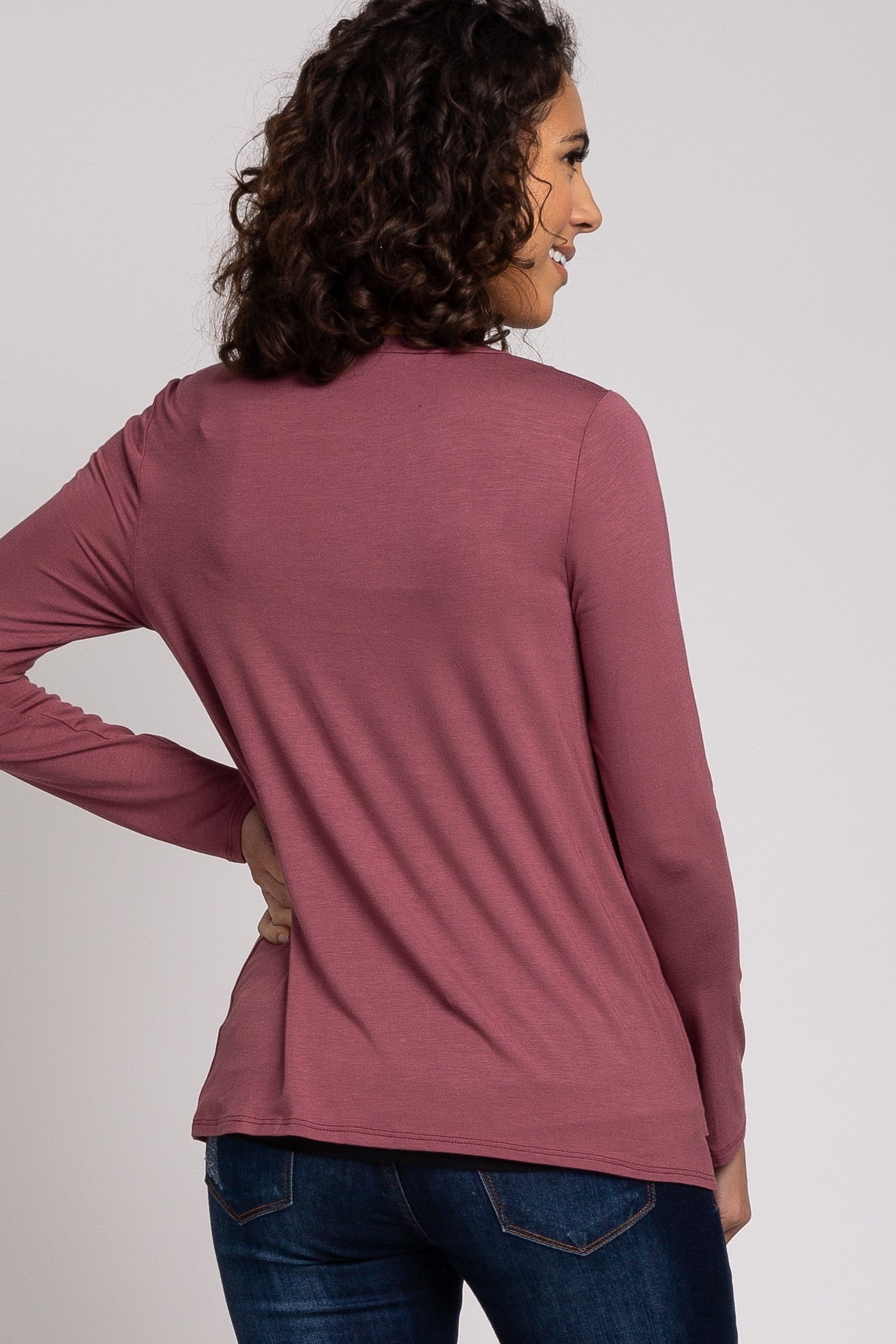PinkBlush Mauve Solid Layered Front Long Sleeve Nursing Top