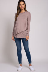 PinkBlush Taupe Solid Layered Front Long Sleeve Maternity/Nursing Top