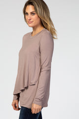 PinkBlush Taupe Solid Layered Front Long Sleeve Nursing Top