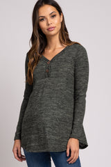 Olive Heathered Button Front Maternity Top
