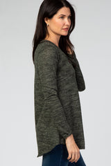 Olive Heathered Button Front Top
