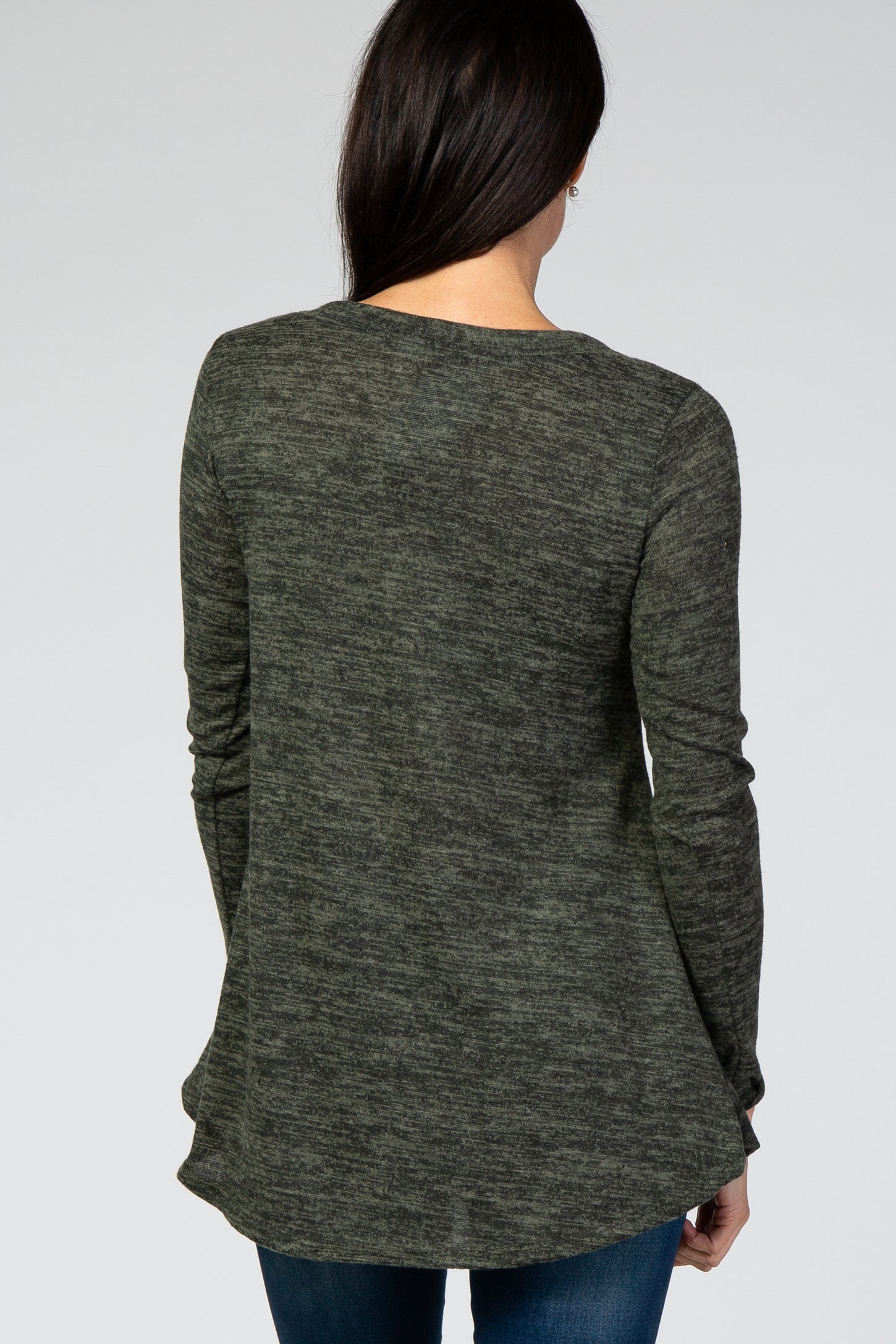 Olive Heathered Button Front Top