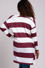 Burgundy Striped Button Front Maternity Cardigan