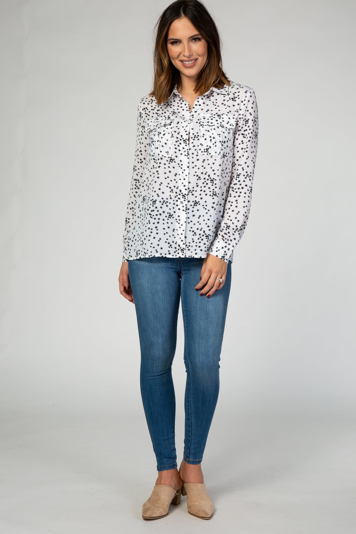 Ivory Star Hi-Low Button Front Blouse