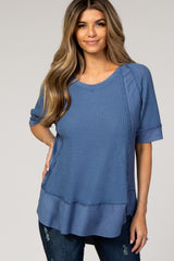 Blue Short Sleeve Waffle Knit Maternity Top