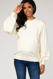 Ivory Cable Knit Sleeve Maternity Sweater