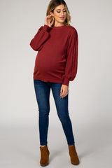 Burgundy Cable Knit Sleeve Maternity Sweater