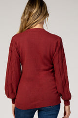 Burgundy Cable Knit Sleeve Maternity Sweater