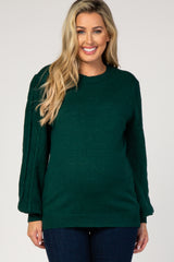 Forest Green Cable Knit Sleeve Maternity Sweater