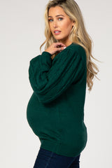 Forest Green Cable Knit Sleeve Maternity Sweater