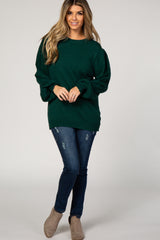 Forest Green Cable Knit Sleeve Sweater