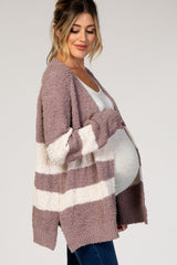 Mocha Striped Knit Maternity Cardigan