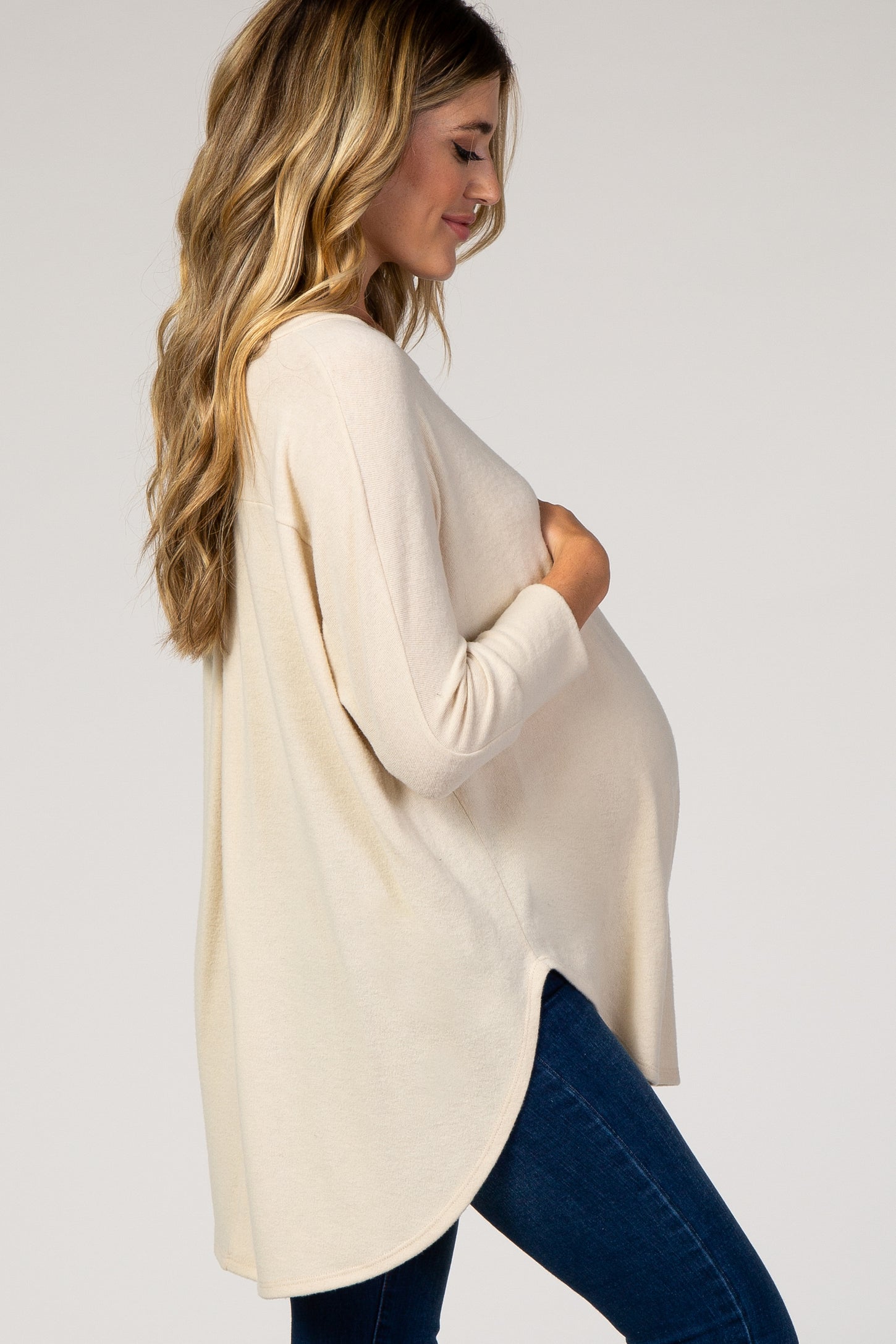Cream Knit Hi-Low Maternity Top