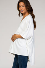 White Hi-Low V-Neck Short Sleeve Maternity Top