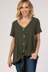 Light Olive Button Tie Front Maternity Top