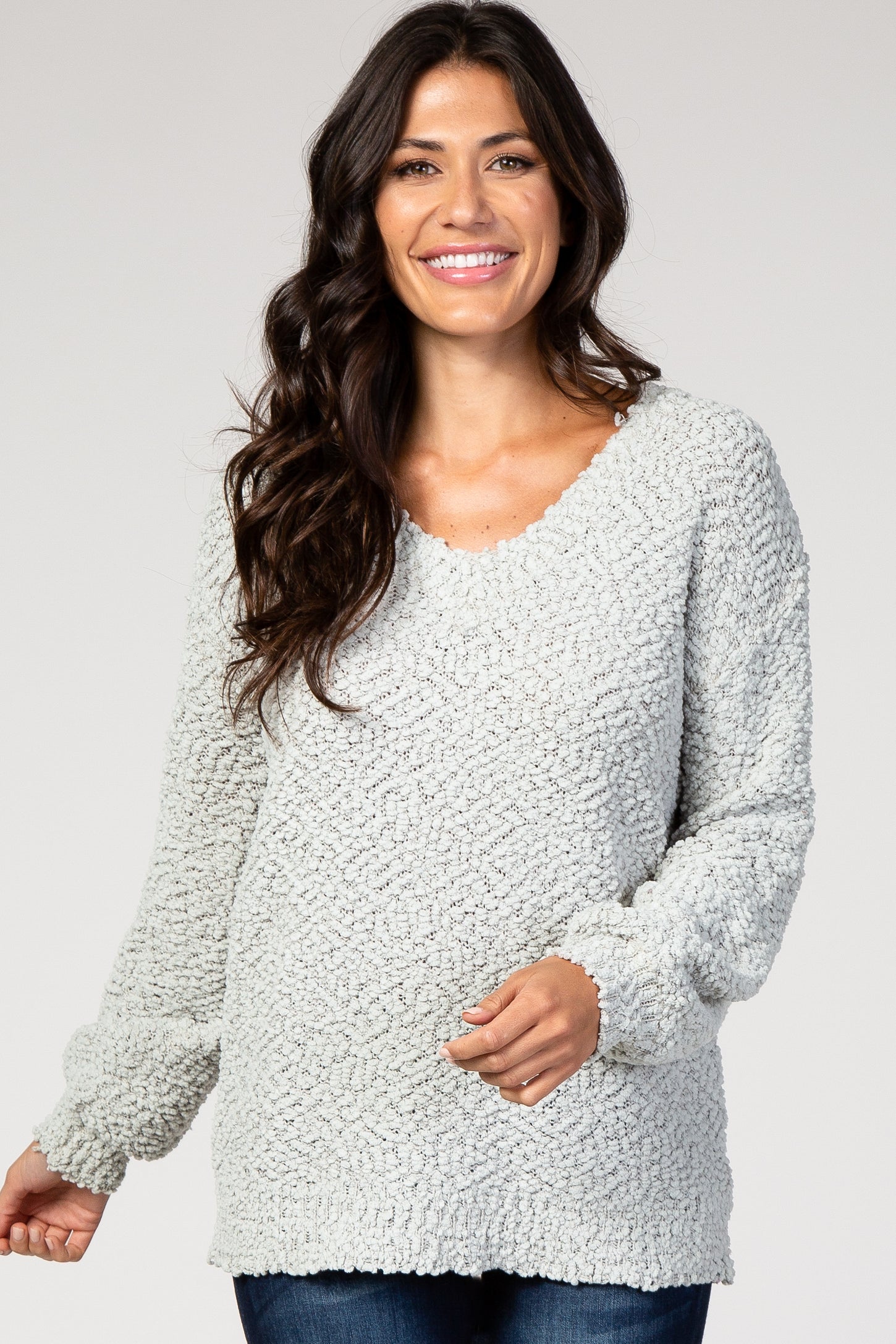 Mint Popcorn Knit Puff Sleeve Maternity Sweater