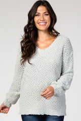 Mint Popcorn Knit Puff Sleeve Maternity Sweater