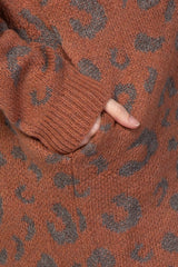 Rust Leopard Print Hooded Knit Maternity Sweater Dress