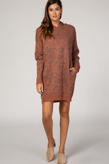 Rust Leopard Print Hooded Knit Maternity Sweater Dress