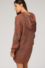 Rust Leopard Print Hooded Knit Sweater Dress