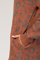 Rust Leopard Print Hooded Knit Sweater Dress