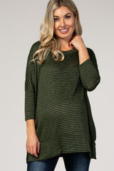Olive Striped 3/4 Sleeve Maternity Top