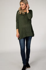 Olive Striped 3/4 Sleeve Maternity Top