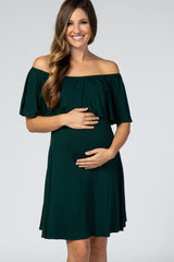 Forest Green Ruffle Off Shoulder Maternity Dress