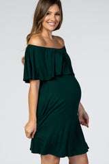 Forest Green Ruffle Off Shoulder Maternity Dress