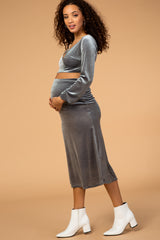 Sage Green Velvet Long Sleeve Maternity Skirt Set
