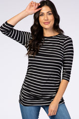 Black Striped Ruched Maternity Nursing Top
