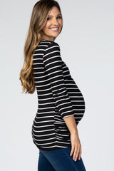 Black Striped Ruched Maternity Nursing Top