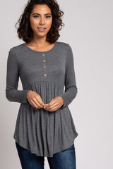 Charcoal Button Front Babydoll Top