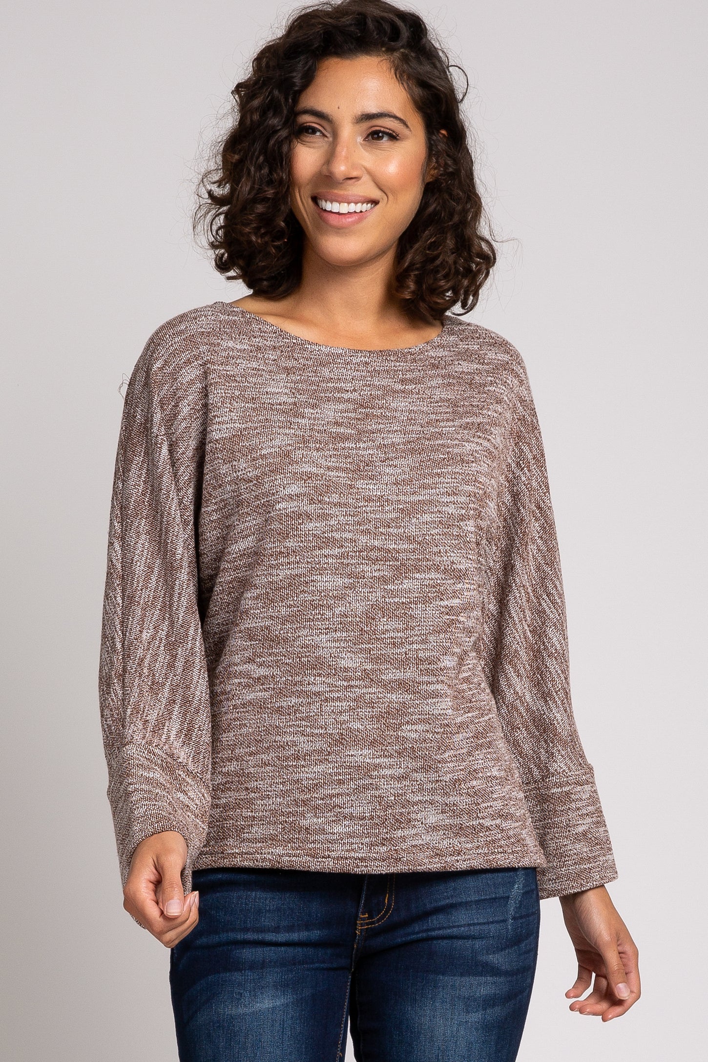 Brown Marled Knit Back Button Maternity Top