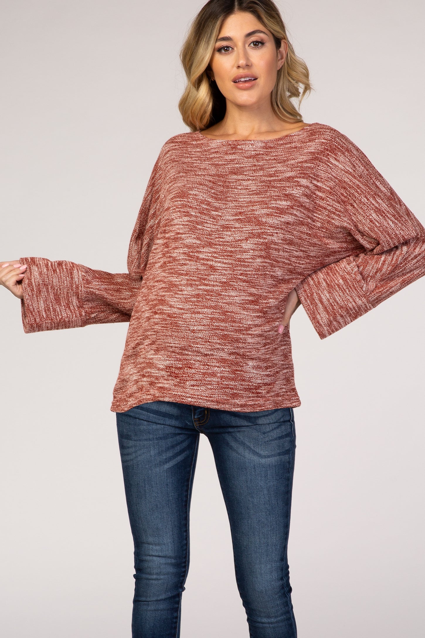 Rust Marled Knit Back Button Maternity Top