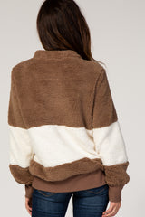 Brown Faux Fur Striped Bubble Sleeve Sweater