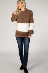 Brown Faux Fur Striped Bubble Sleeve Maternity Sweater