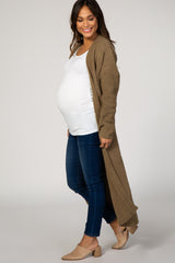 Olive Ribbed Long Maternity Cardigan