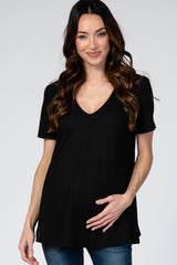 Black Short Sleeve Thermal Maternity Top