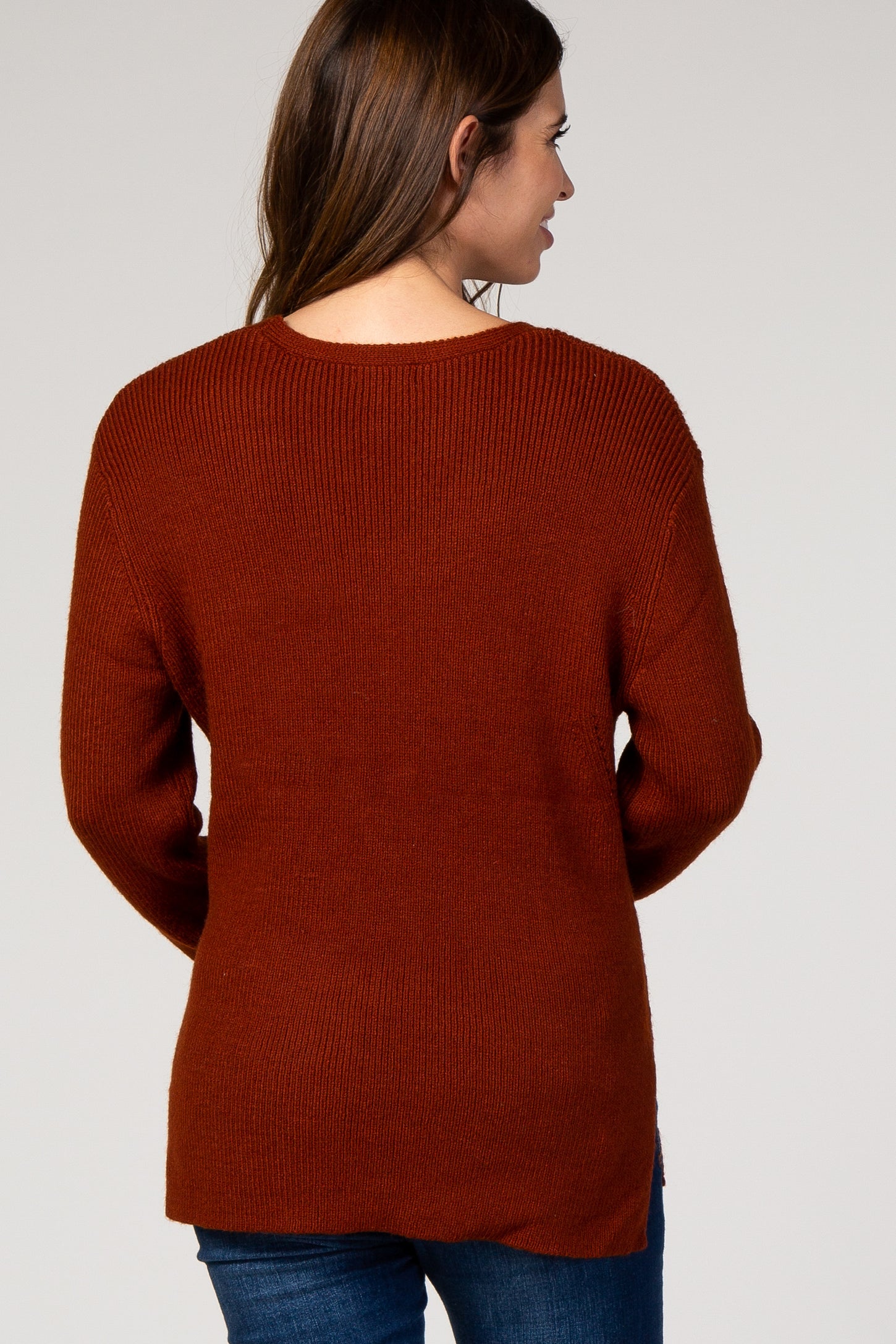 Rust V-Neck Pullover Maternity Sweater