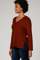 Rust V-Neck Pullover Sweater